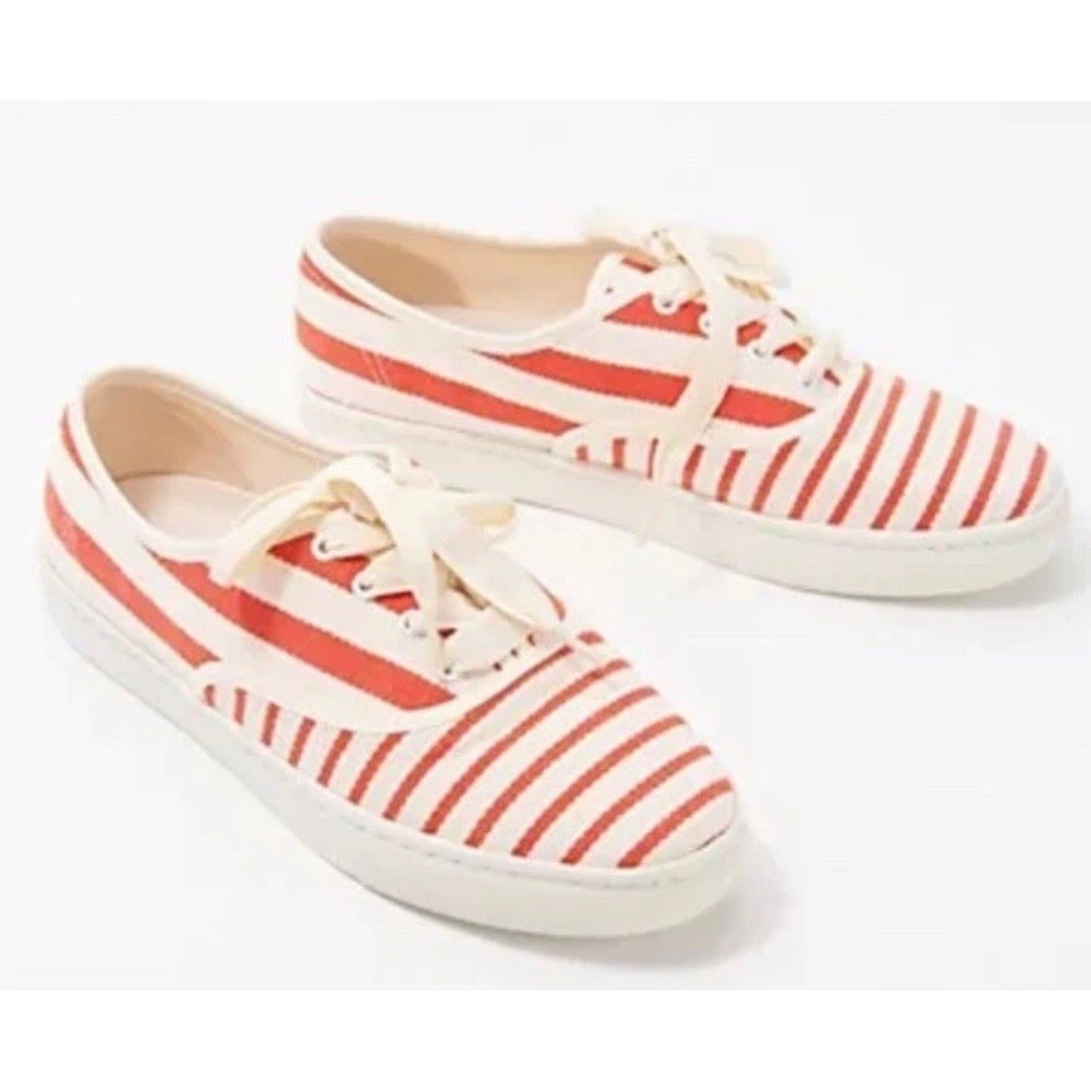 New Soludos Marin Woven Lace Up Sneakers Poppy Striped Boho Comfort Size 9